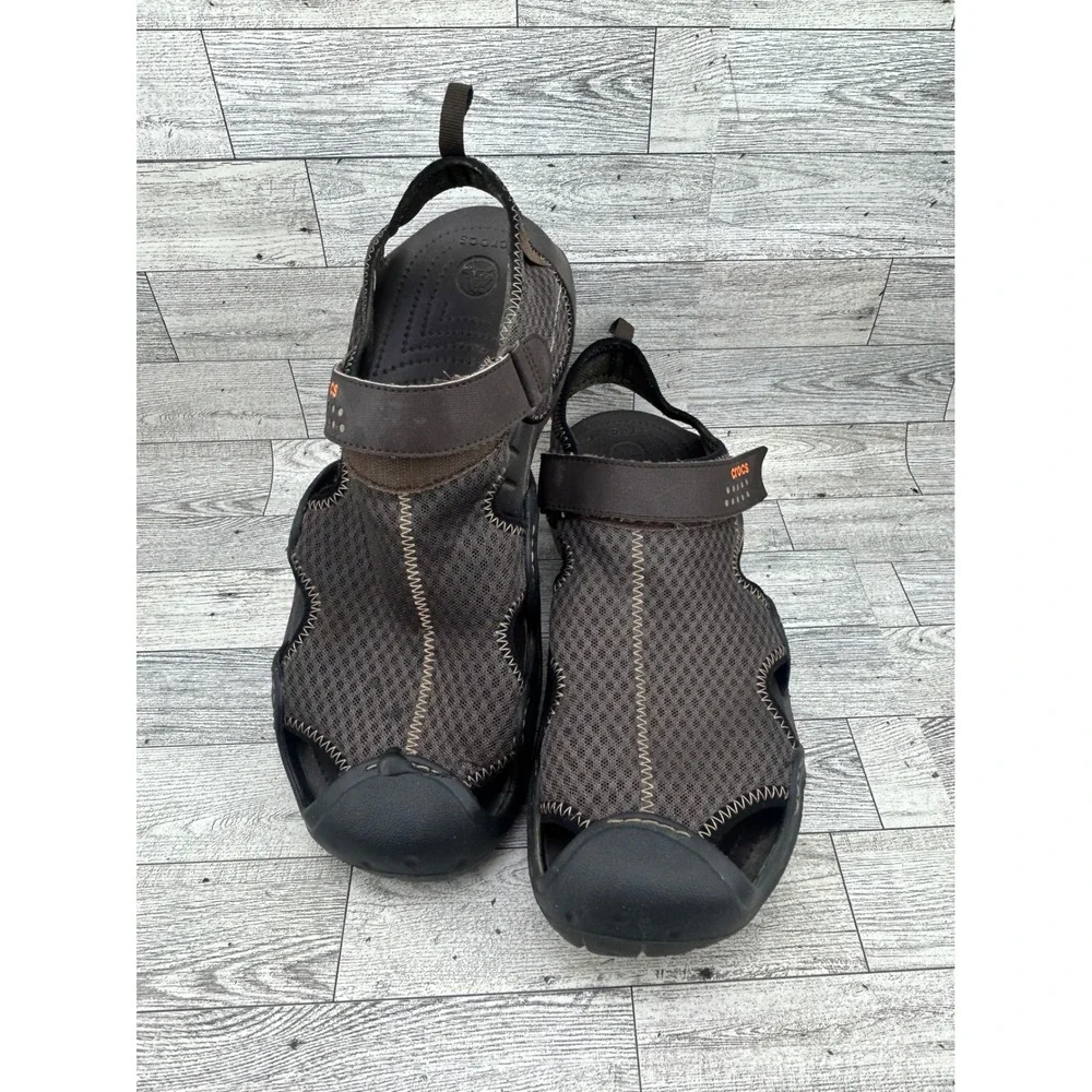 Crocs Swiftwater Mesh Sandals Men Sz 13 Espresso Black Sport Water Shoes 15041